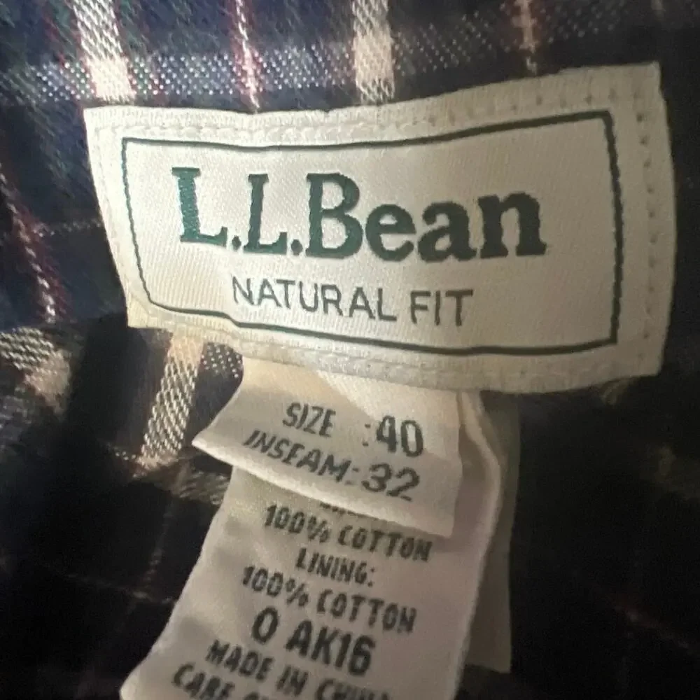 L.L. Bean flannel lined pants men’s 40x32 natural fit, flat front